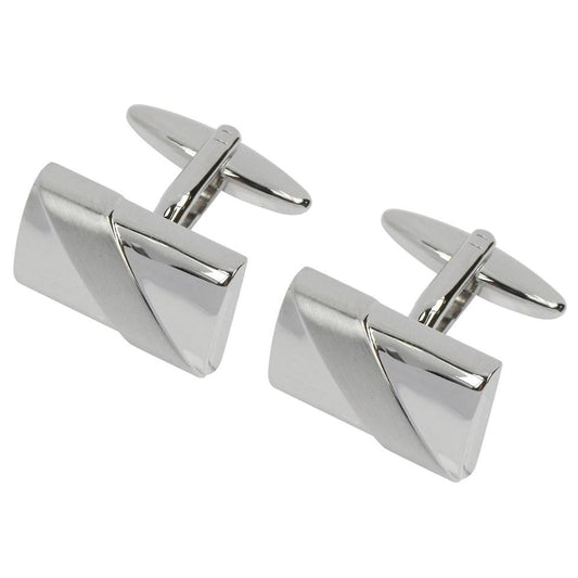 Silver Plated Diagonal Matt Stripe With Polished Edge Cufflinks
