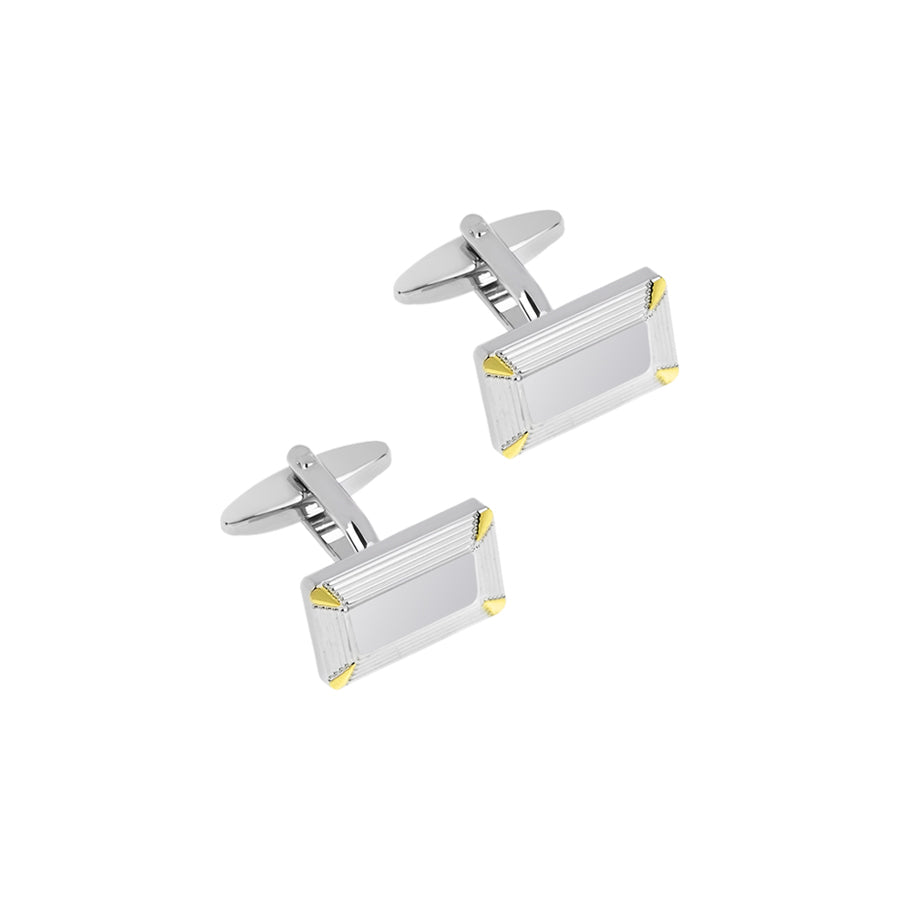 Silver Plated Two Tone Lined Rectangular Cufflinks