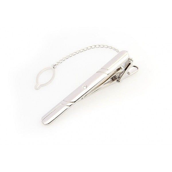Silver Plated Diamond Cut Stone Set Tie Bar