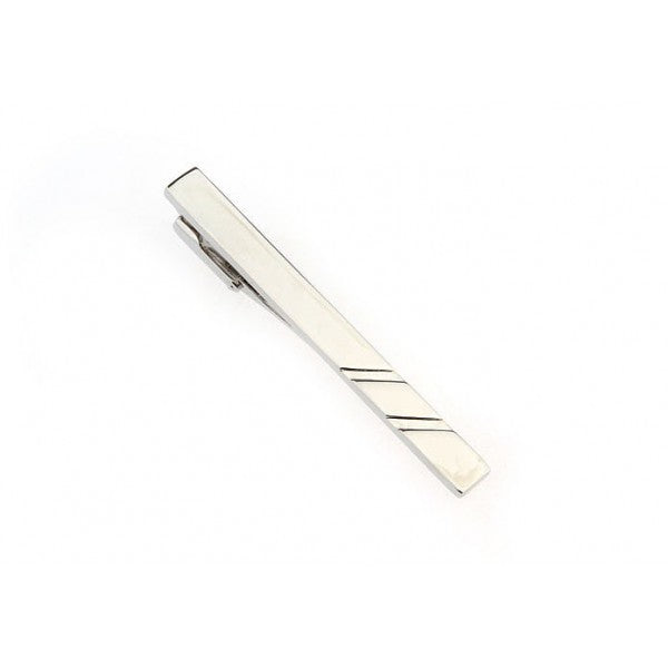 Silver Plated Diamond Cut Tie Bar With Diagonal Lines