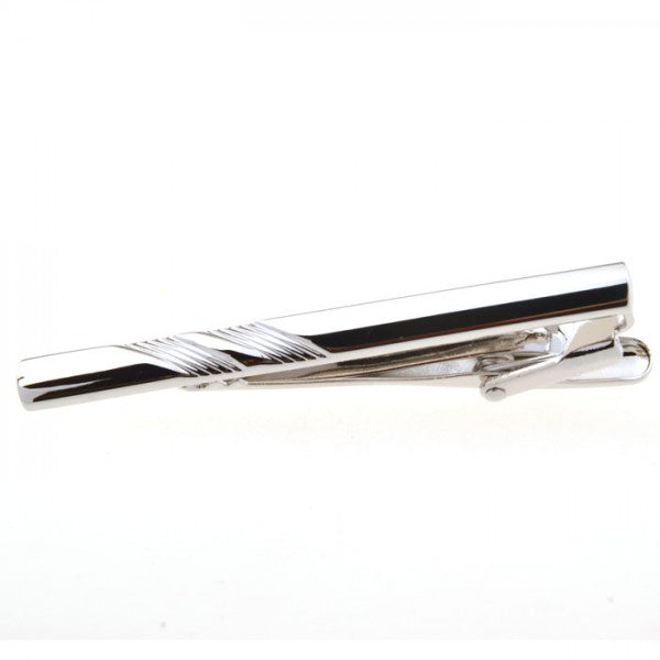 Silbver Plated Tie Bar With Diamond Cut Lines