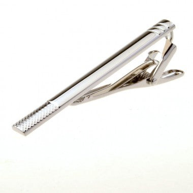 Silver Plated Diamond Cut Tie Bar With 3 Lines