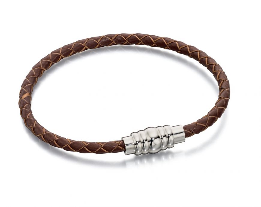 Fred Bennett Brown Leather Steel Magenetic Clasp Bracelet