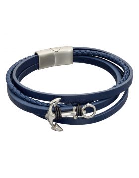 Fred Bennett Blue/Black Leather Anchor Bracelet