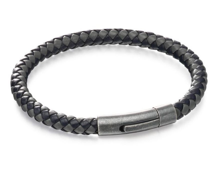Fred Bennett Grey/Blue Leather Woven Bracelet