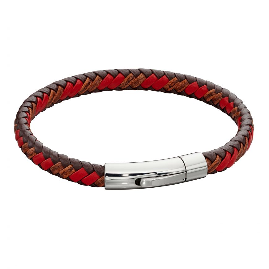 Fred Bennett Tan Red Plaited Leather Bracelet