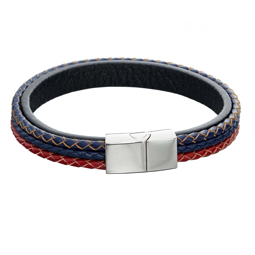 Fred Bennett Red Blue Black Leather Bracelet