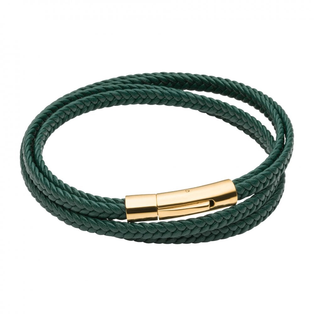 Fred Bennett Gold Plated Steel Green Braided Recycled Bracelet