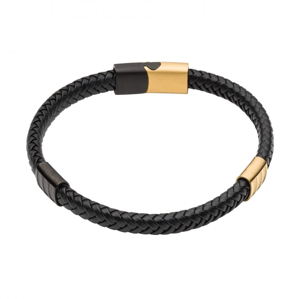 Fred Bennett Gold Plated Steel Two Row Black Braided Bracelet