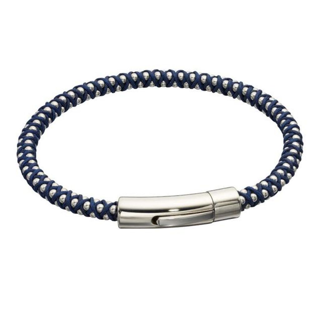 Fred Bennett Navy Cord Bead Bracelet With Steel Clasp
