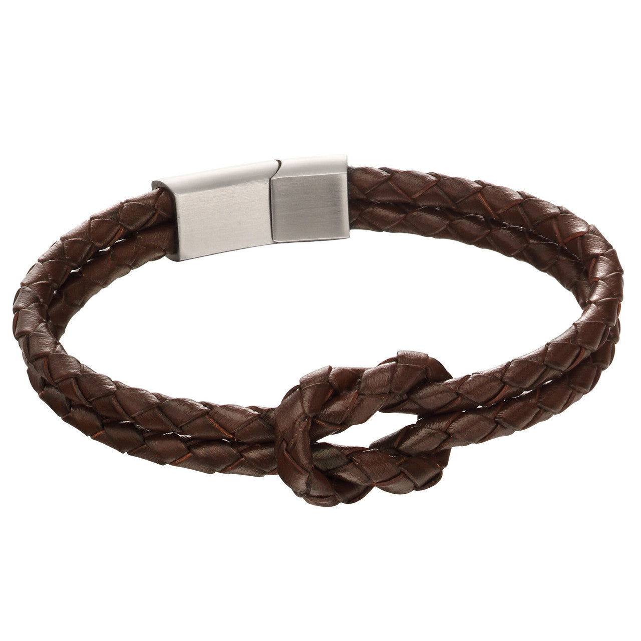 Fred Bennett Double Brown Leather Knott Bracelet With Steel Cls