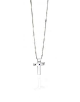 Silver Fred Bennett Sapphire Stone Cross And Chain Pendant