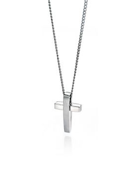 Fred Bennett Steel Matt/Polished Cross And Chain Pendant