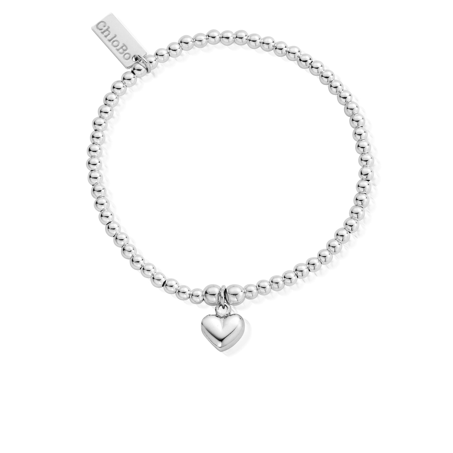 Sterling Silver Puffed Heart Beaded Chlobo Bangle