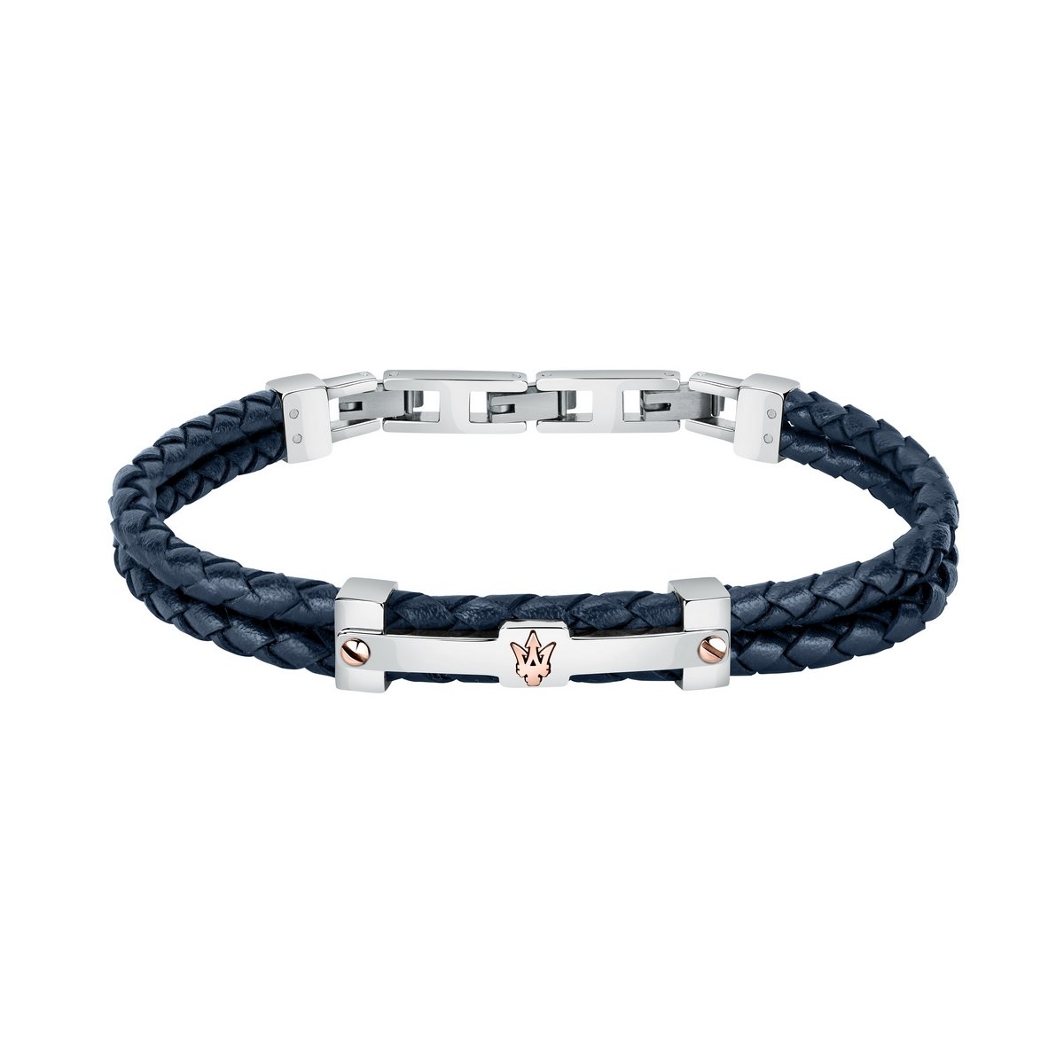 Maserati Bracelet Navy Recycled Leather With Steel