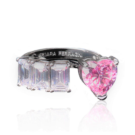 Chiara Ferragni Ring With Pink Heart/Baguette Cubic Zirconia