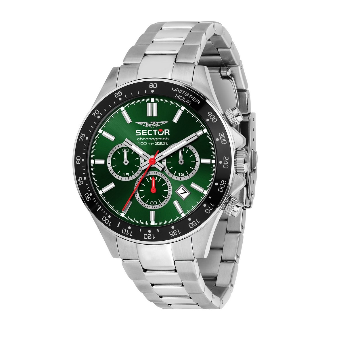 Gents Sector Stainless Steel Round Green Chronograph