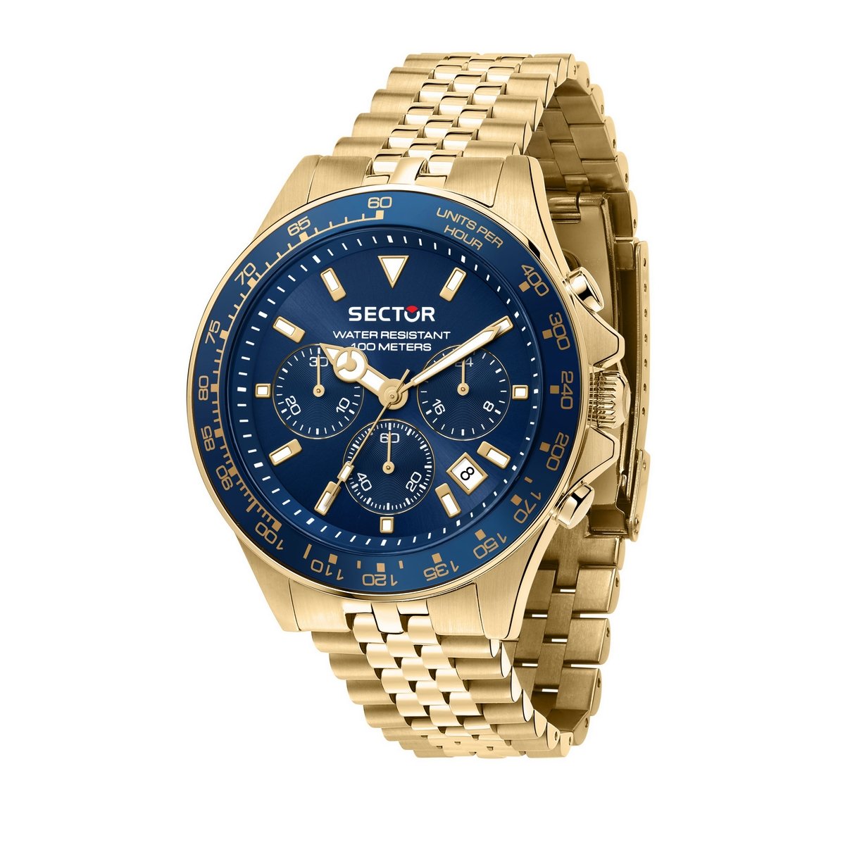 Gents Sector Rolled Gold Round Blue Bezel + Dial Chronograph