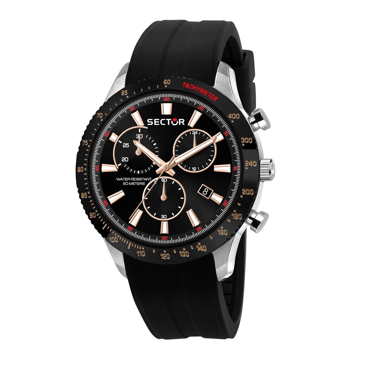 Gents Sector Stainless Steel Bezel With Black Rubber Strap