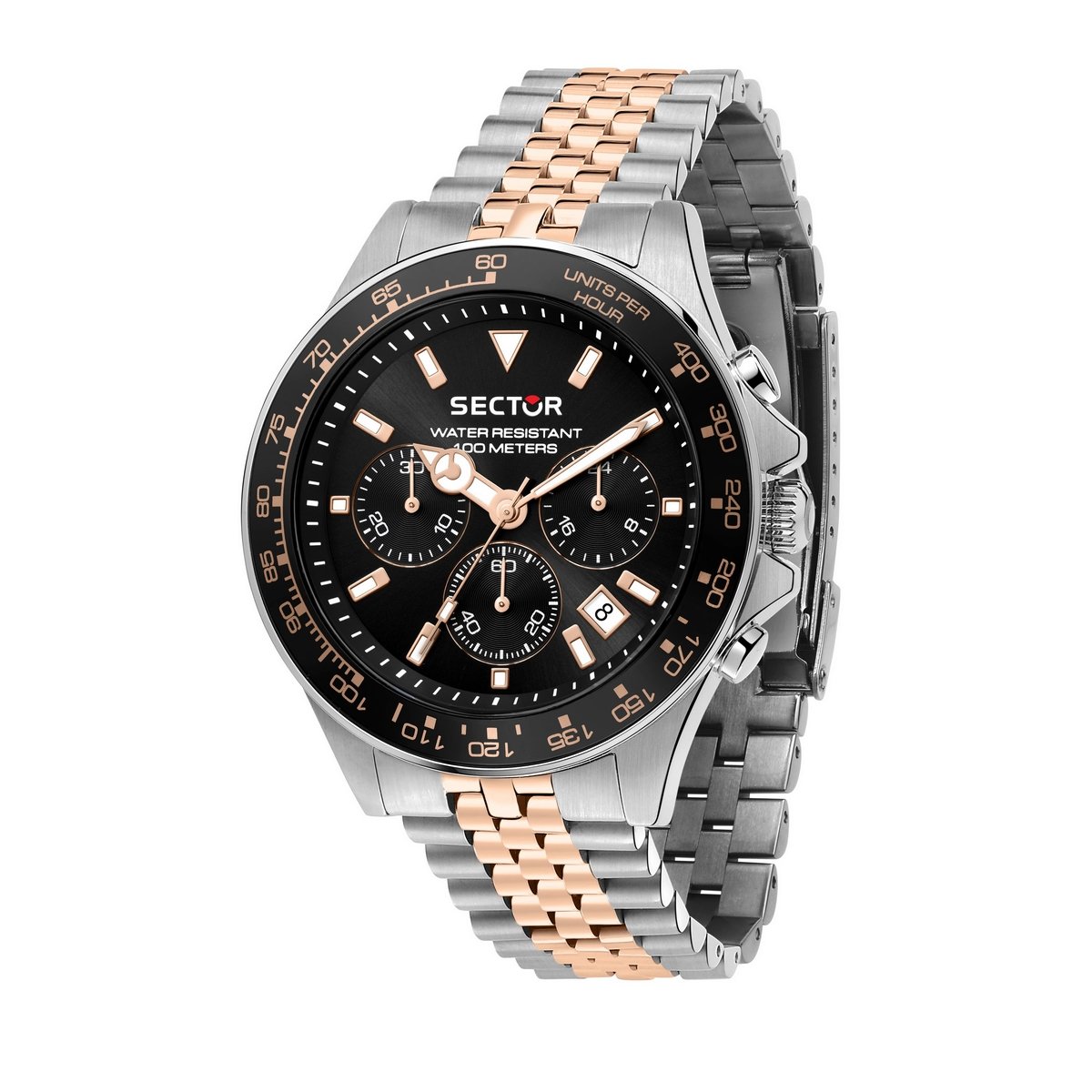 Gents Sector Two Tone Round Black Dial + Bezel Chronograph