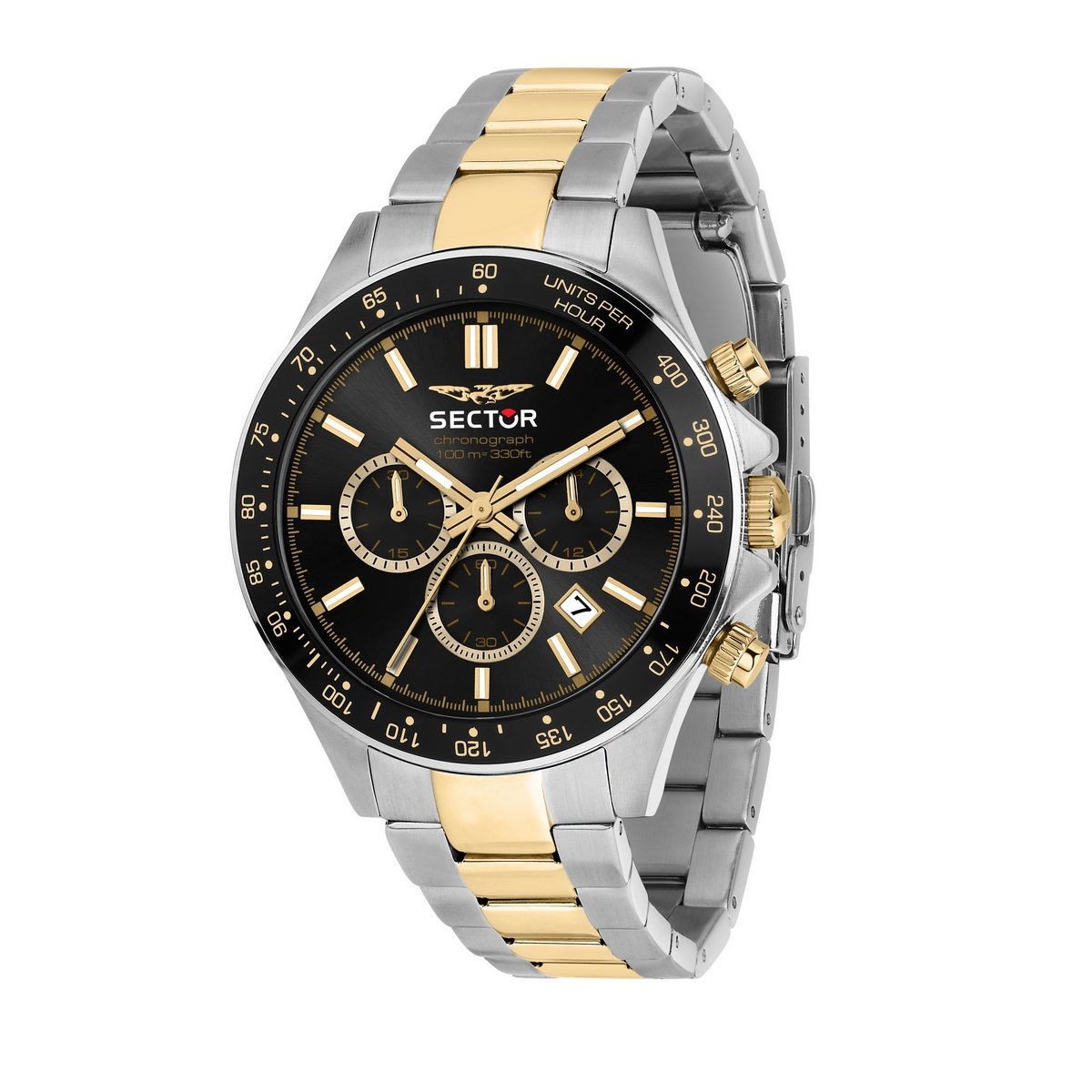 Gents Sector Two Tone Round Black Chronograph