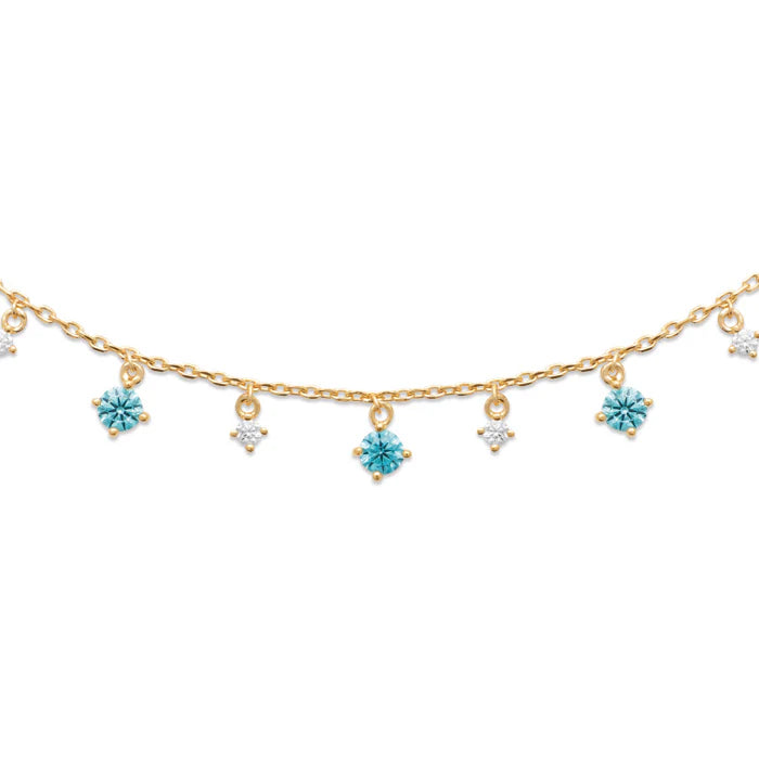 Burren 18ct Gold Plated Blue Cubic Zirconia Scatter Drop Necklet