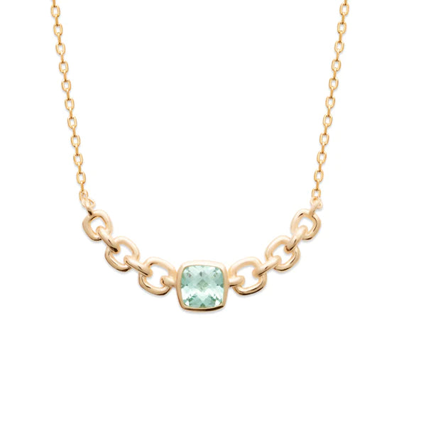 Burren 18ct Gold Plated Chain Detail Green Cubic Zirconia Necklet