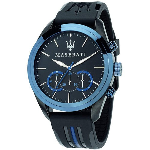 Gents Maserati Black And Navy Chronograph Silicone Watch