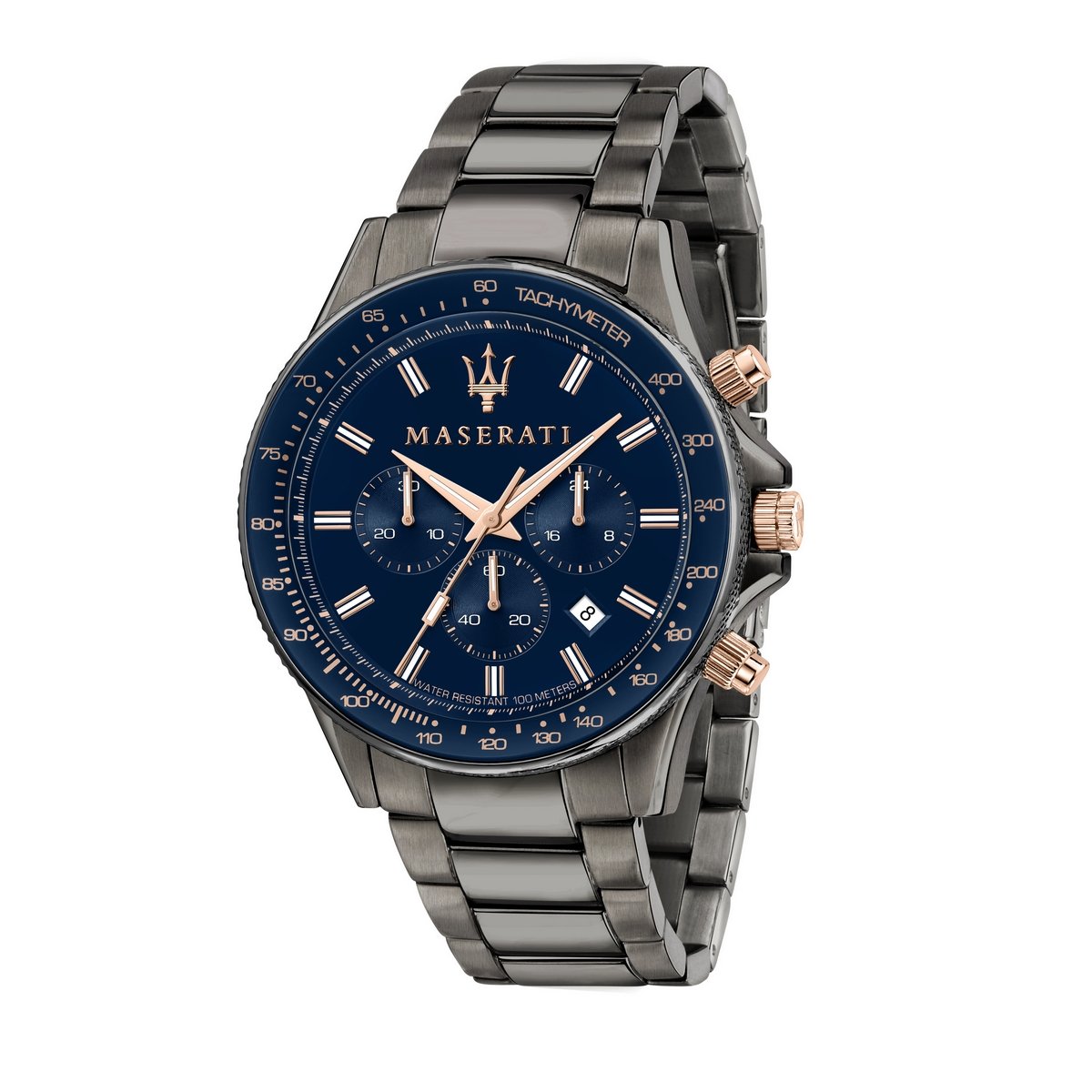 Gents Maserati Gray Stainless Steel Round Navy Dial + Bezel Chr