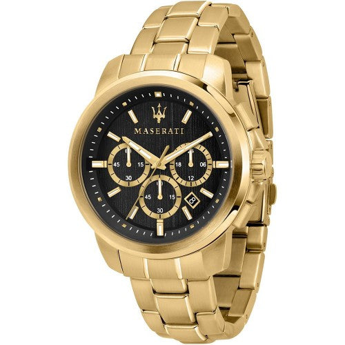 Gents Maserati Rolled Gold Chronograph Black Dial Watch