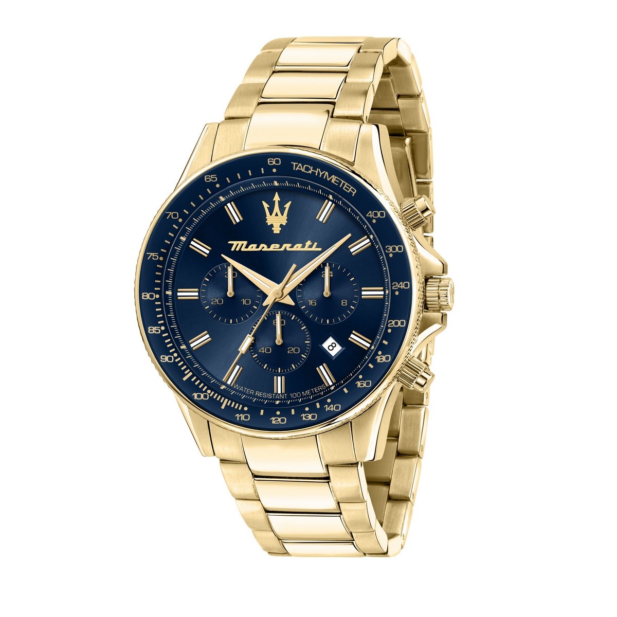 Gents Maserati Rolled Gold Round Navy Dial + Bezel Chronograph