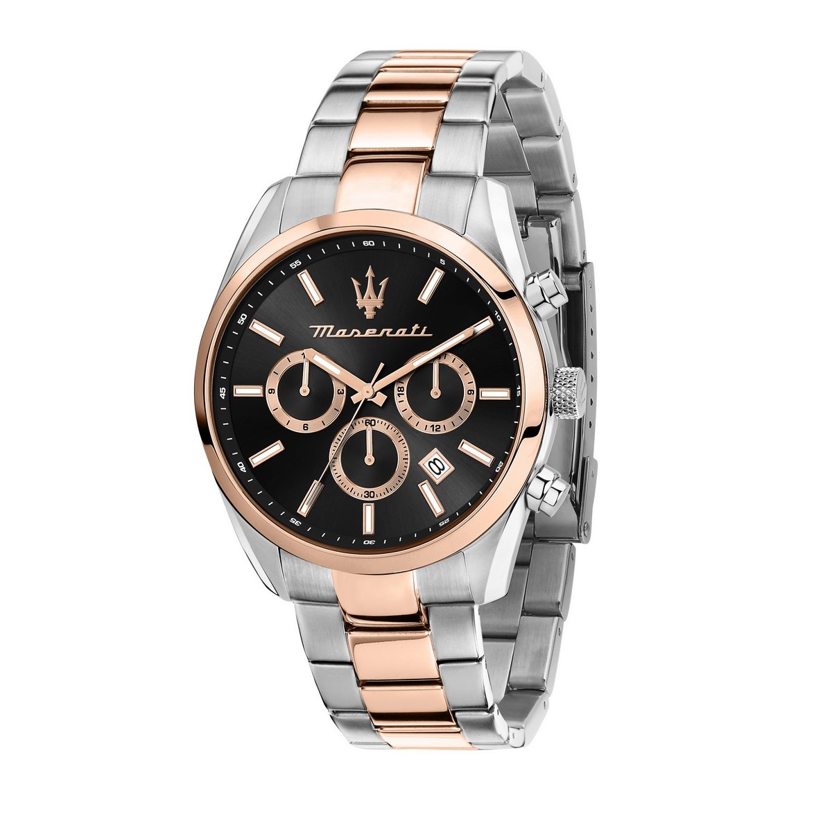 Gents Maserati Rose Two Tone Round Black Dial Chronograph