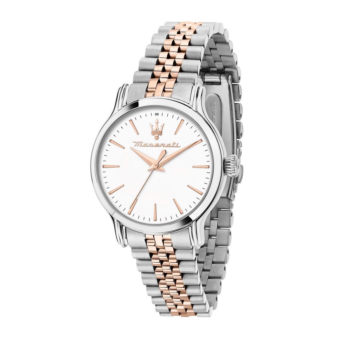Ladies Maserati Rose Two Tone Round White Dial Rose Batons