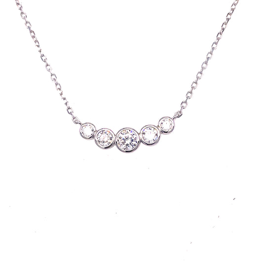 Sterling Silver Five Stone Rubover Set CZ Necklet