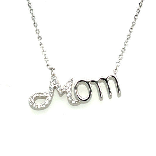 Sterling Silver CZ Mom Necklet