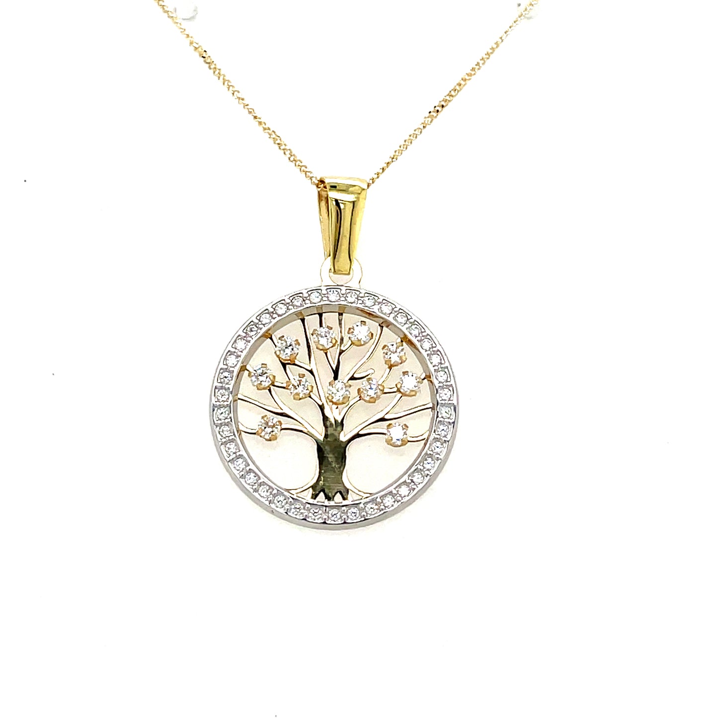 9ct Yellow Gold Cubic Zirconia Tree Of Life Pendant