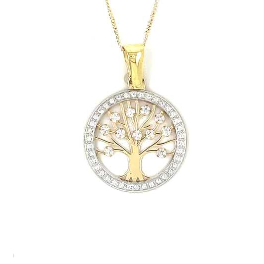 9ct Yellow Gold Cubic Zirconia Tree Of Life Pendant