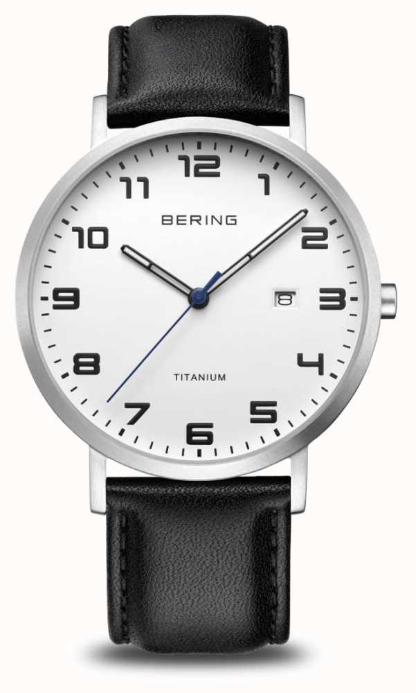 Gents Titanium Bering With Black Strap White Dial