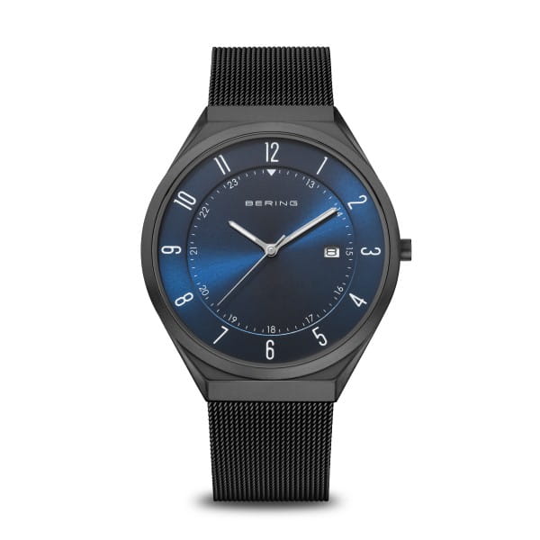 Gents Stainless Steel Blue Dial Black Mesh Watch