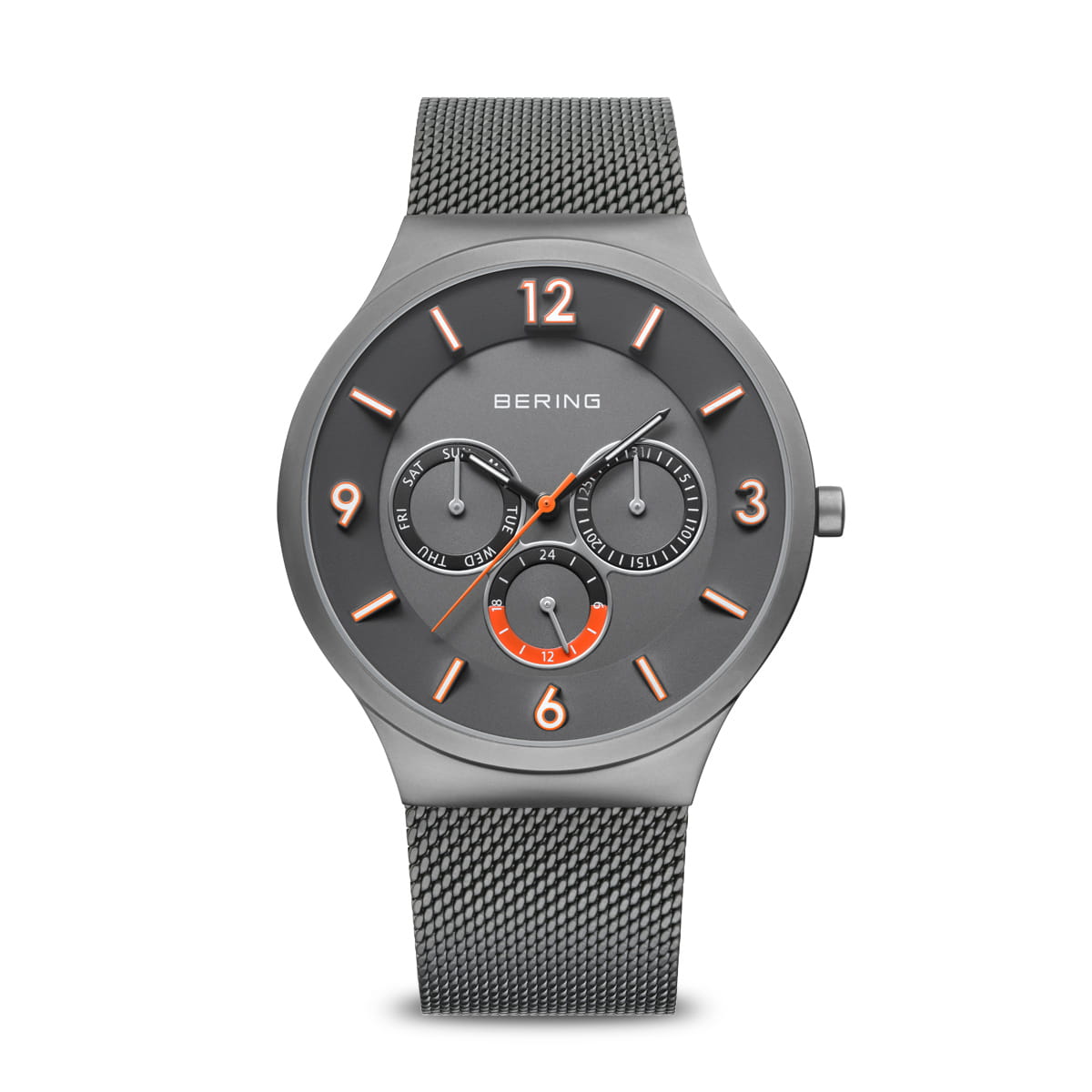 Gents Stainless Steel Bering Greay/Orange Mesh Chronograph