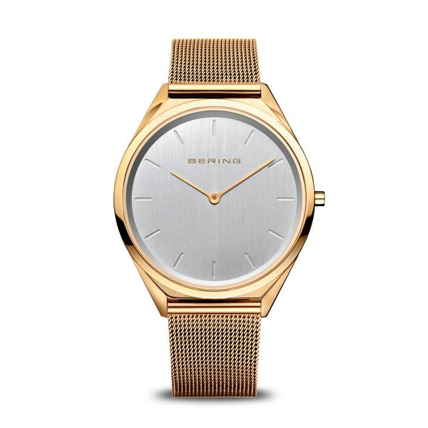 Gents Rolled Gold Bering Silver Dial Mesh Watch