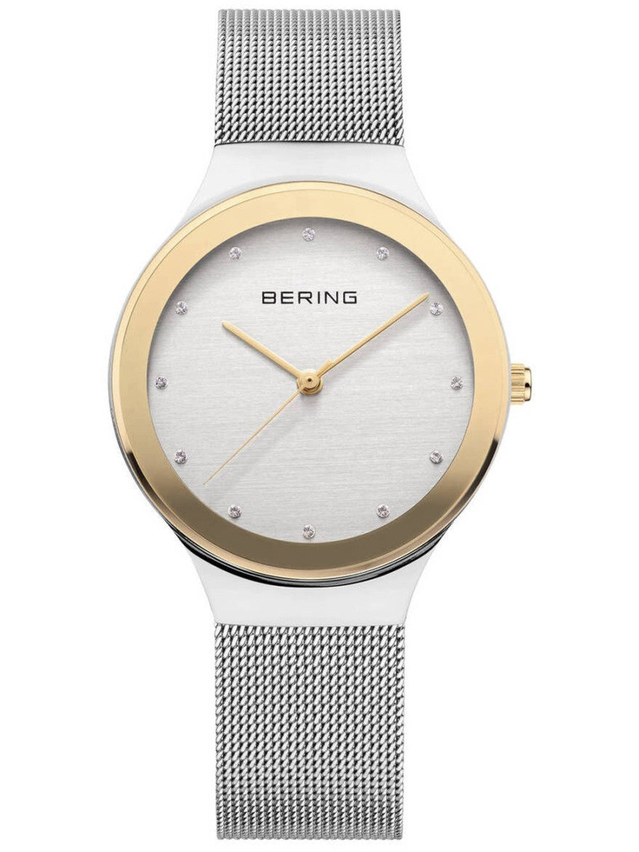 Ladies Stainless Steel Bering Cubic Zirconia Gold Dial Watch