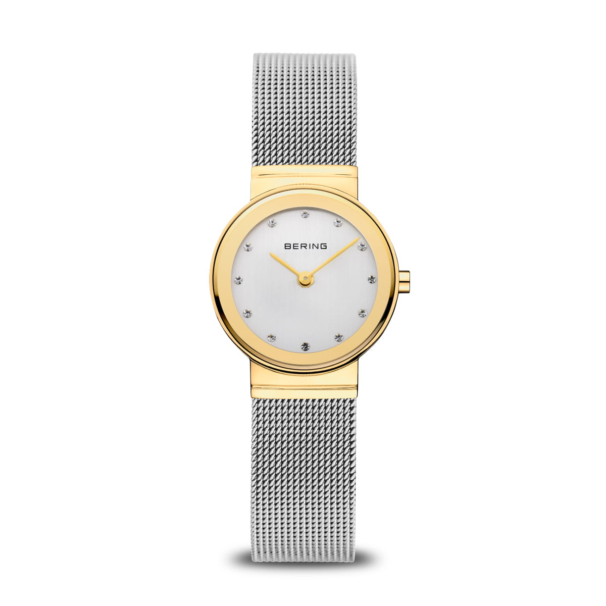 Ladies Stainless Steel Bering Cubic Zirconia Gold Dial Watch