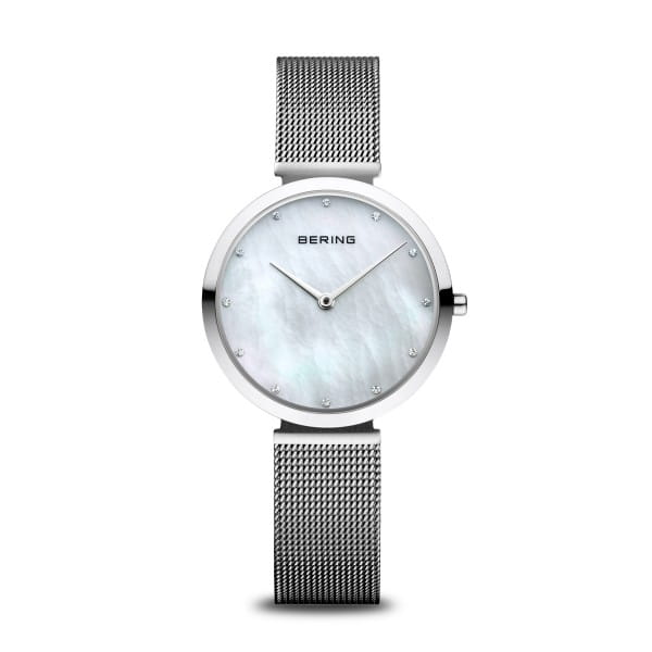 Ladies Berring Stainless Steel Round Mother Of Pearl Dial Mesh