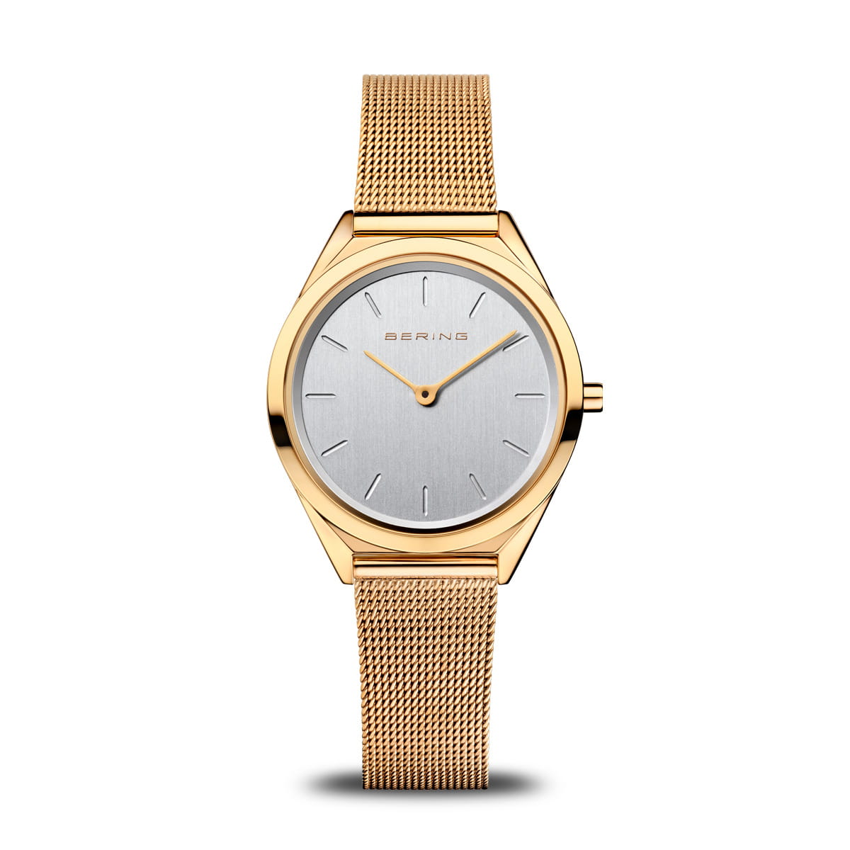 Ladies Rolled Gold Bering Silver Dial Mesh Watch