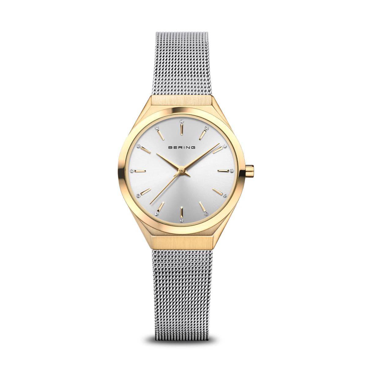 Ladies Mixed Bracelet Bering Silver Cubic Zirconia Mesh Watch