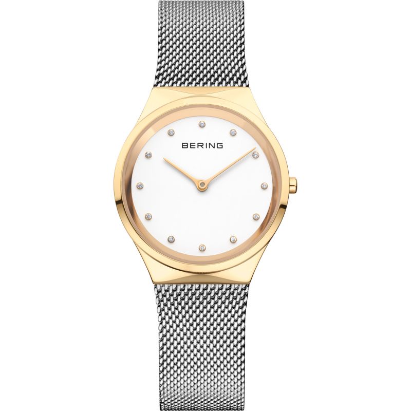 Ladies Mixed Bracelet Bering Cubic Zirconia White Dial Watch