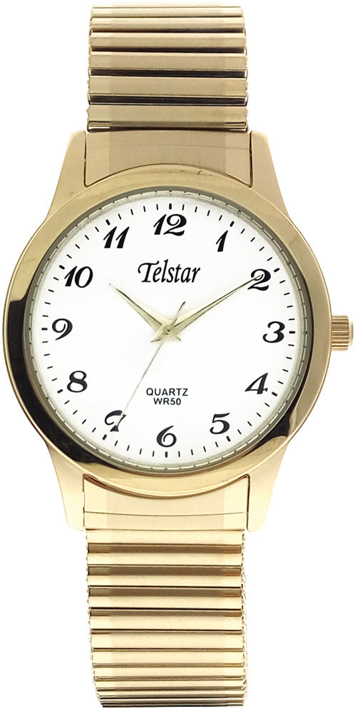 Gents Rolled Gold Expanding Bracelet White Dial Telstar