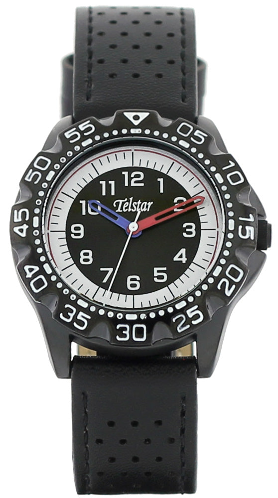 Boys Stainless Steel Black Strap Black Dial Telstar