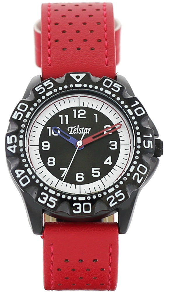 Boys Stainless Steel Red Strap Black Dial Telstar Watch